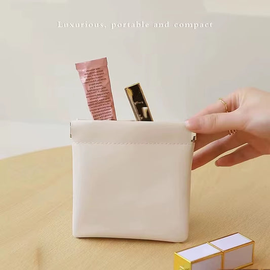 PU Leather Simple Mini Makeup Storage Bag Women Square Small Cosmetic Pouch Portable Make up Key Organizer Bags